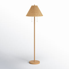 Floor Lamp, Brown Iron with Faux Rattan Shade