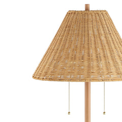 Floor Lamp, Brown Iron with Faux Rattan Shade
