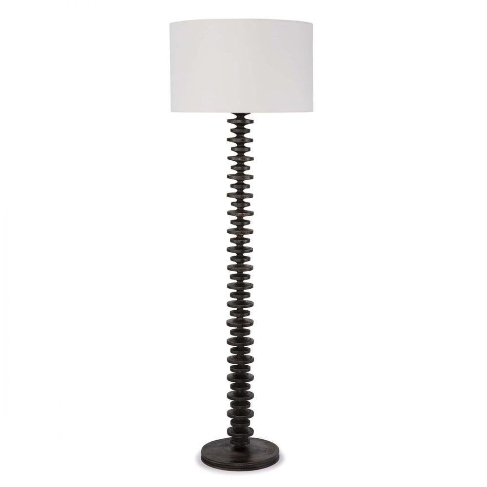 Floor Lamp, Ebony Birch Wood with Natural Linen Drum Shade