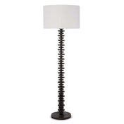 Floor Lamp, Ebony Birch Wood with Natural Linen Drum Shade