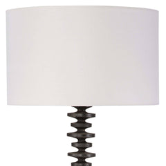 Floor Lamp, Ebony Birch Wood with Natural Linen Drum Shade
