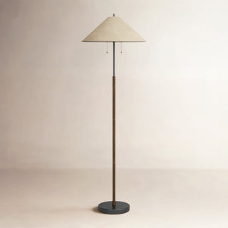 Floor Lamp in Solid Wood and Metal, Light Brown Shade with Walnut and Black Base