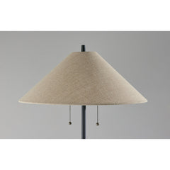 Floor Lamp in Solid Wood and Metal, Light Brown Shade with Walnut and Black Base