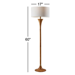 Floor Lamp in Solid Wood with Natural/Antique Brass Base and White Drum Shade