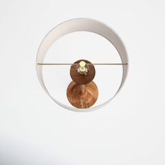 Floor Lamp in Solid Wood with Natural/Antique Brass Base and White Drum Shade