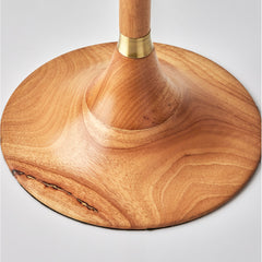 Floor Lamp in Solid Wood with Natural/Antique Brass Base and White Drum Shade