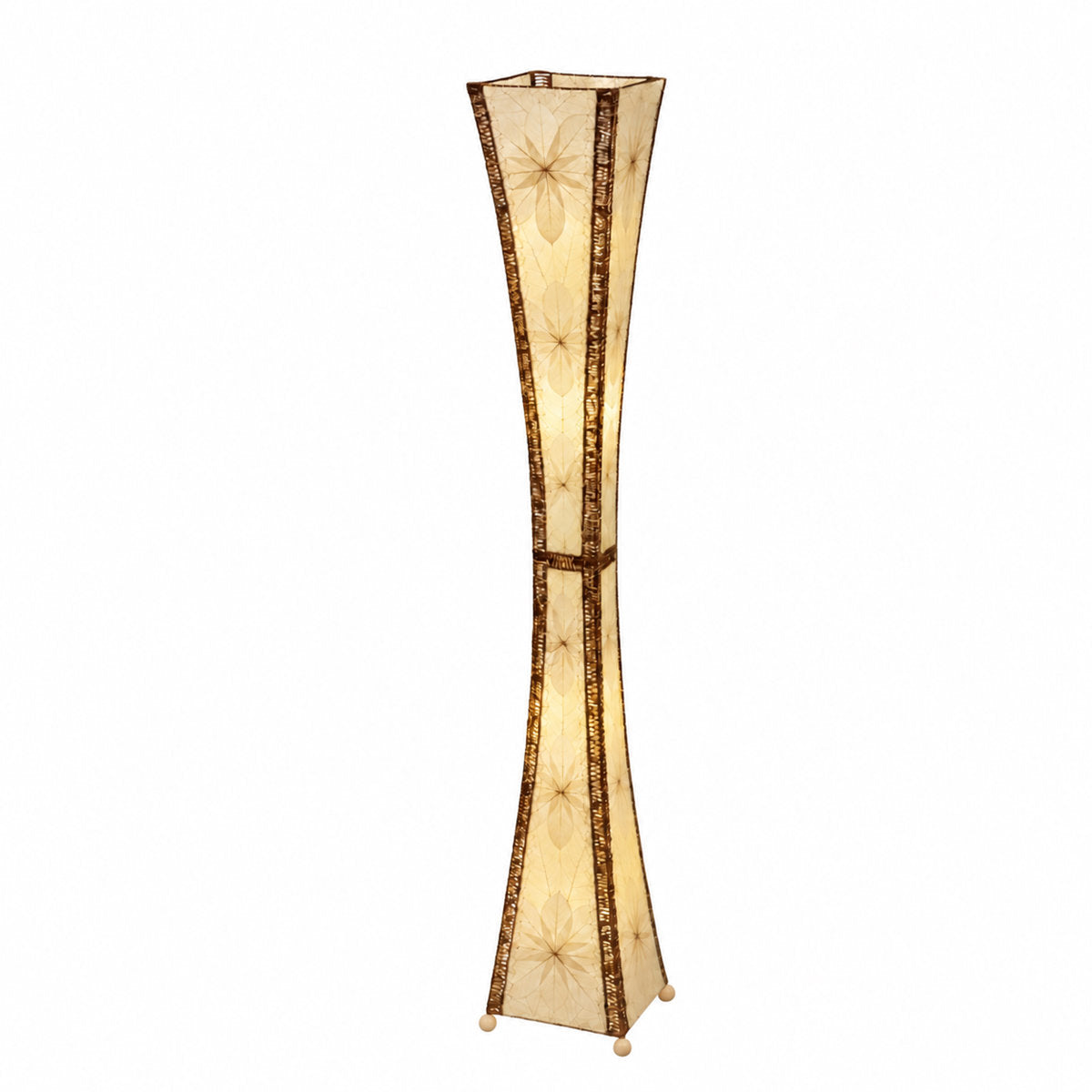 Floor Lamp, Natural Jackfruit Leaf Shade with Black Metal Base