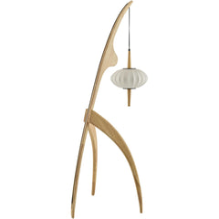 Floor Lamp, Rubber Wood with Linen Shade