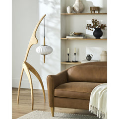 Floor Lamp, Rubber Wood with Linen Shade