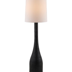 Floor Lamp, Single Light, Black Resin Base with White Linen Shade