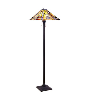 Floor Lamp, Stained Glass Shade with Blackish Bronze Base