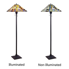Floor Lamp, Stained Glass Shade with Blackish Bronze Base
