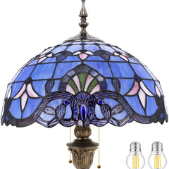 Floor Lamp, Stained Glass Shade with Bronze Antique Base