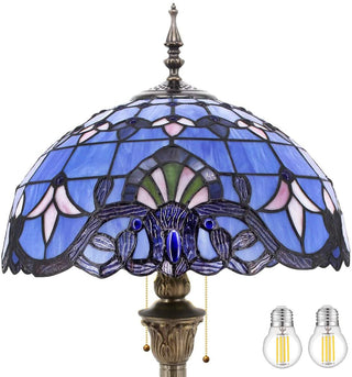 Floor Lamp, Stained Glass Shade with Bronze Antique Base