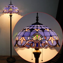 Floor Lamp, Stained Glass Shade with Bronze Antique Base