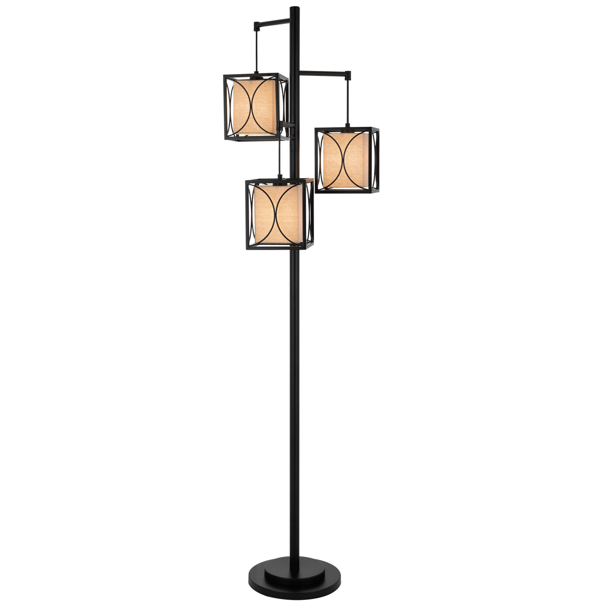 Floor Lamp, Three Lights, Black Metal with White Shades