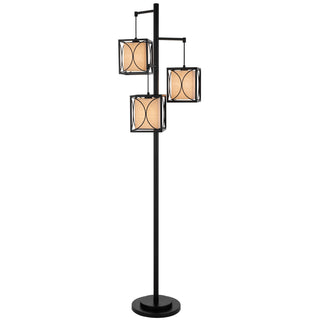 Floor Lamp, Three Lights, Black Metal with White Shades