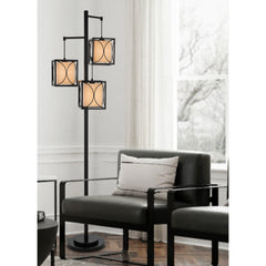 Floor Lamp, Three Lights, Black Metal with White Shades