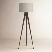 Floor Lamp, Tripod Base in Dark Brown Metal with Beige Linen Drum Shade