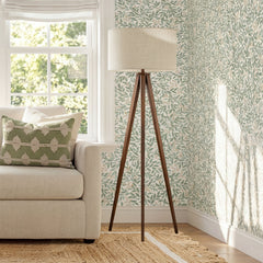 Floor Lamp, Tripod Base in Dark Brown Metal with Beige Linen Drum Shade