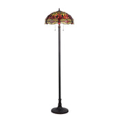 Floor Lamp with 2 Lights and Dragonfly Stained Glass Shade