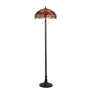 Floor Lamp with 2 Lights and Dragonfly Stained Glass Shade
