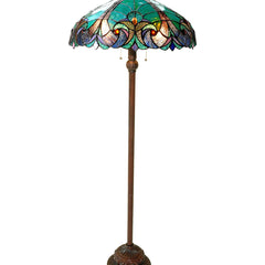 Floor Lamp with 2 Lights and Stained Glass Bowl Shade in Antique Bronze