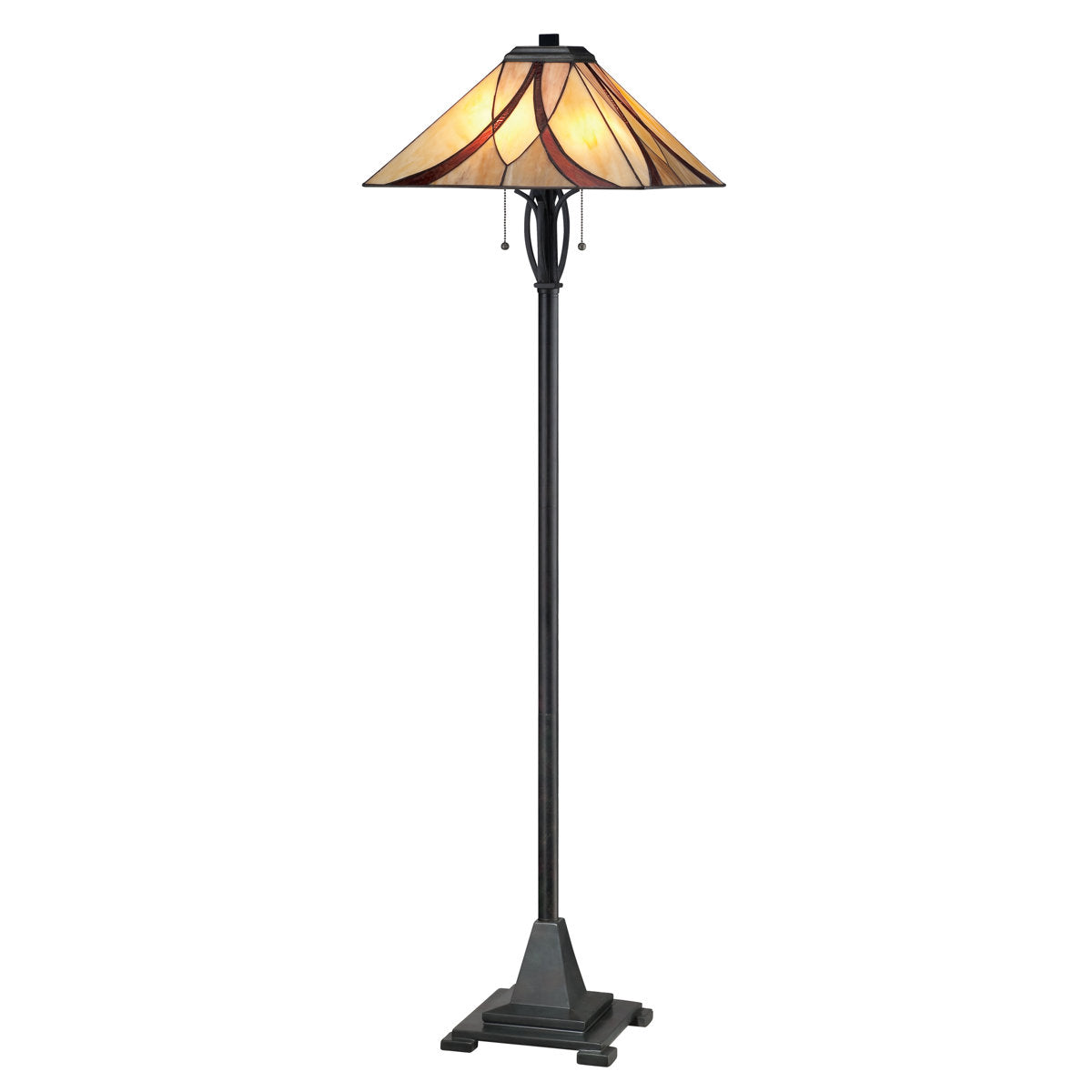 Floor Lamp with 2 Lights and Stained Glass Shade in Bronze