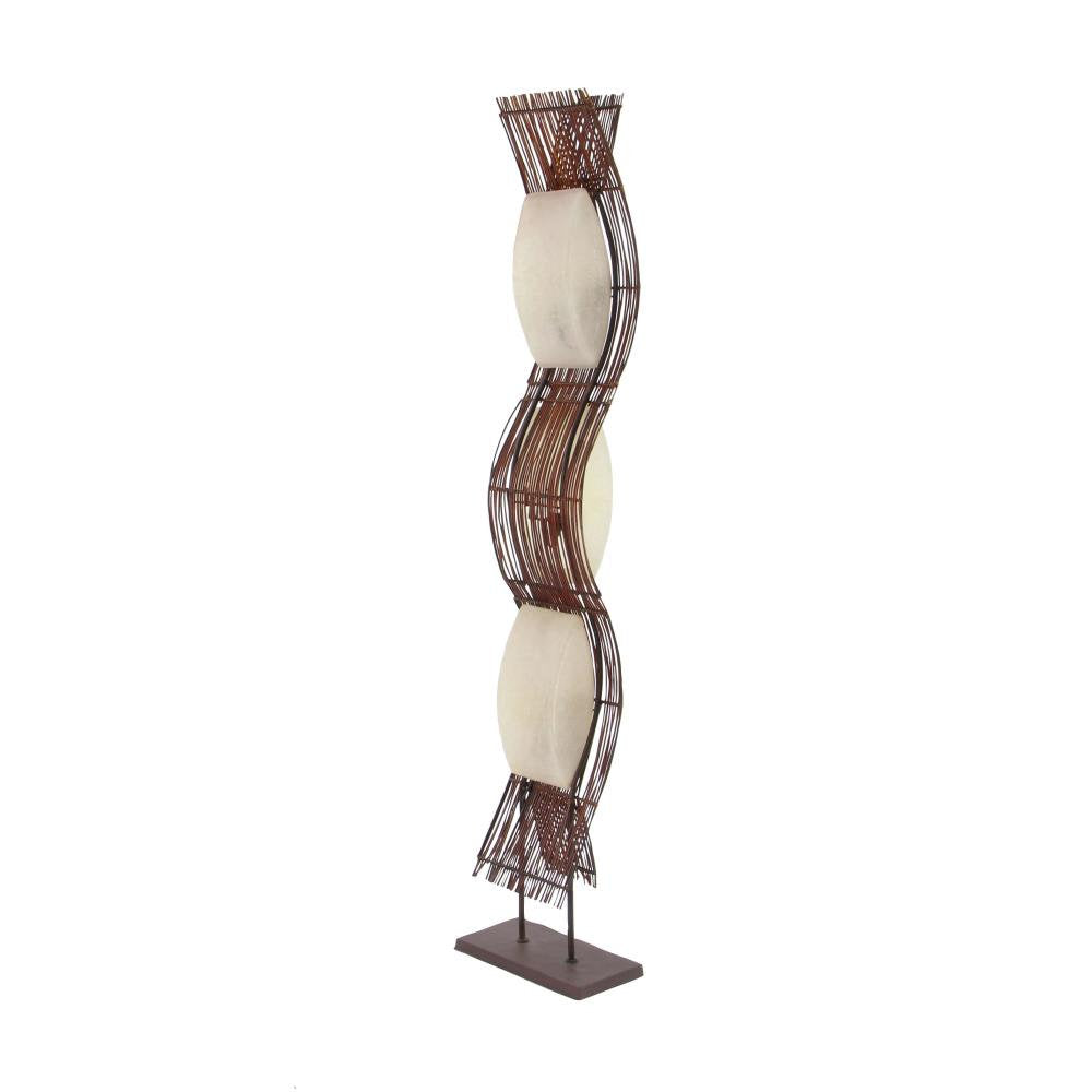 Floor Lamp with 3 Lights, Brown Bamboo and Iron with Black Base