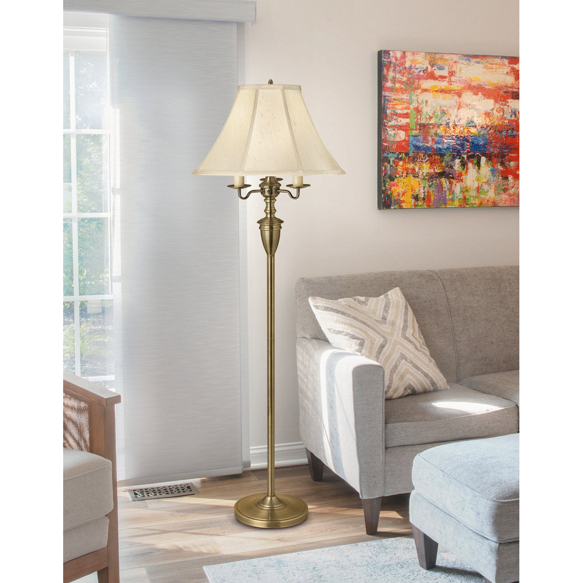 Floor Lamp with 4 Lights in Satin Antique Brass