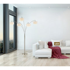 Floor Lamp with 5 Lights and Satin Nickel Base