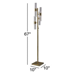 Floor Lamp with 8 Clear Glass Shades and Brass Base