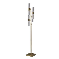 Floor Lamp with 8 Clear Glass Shades and Brass Base