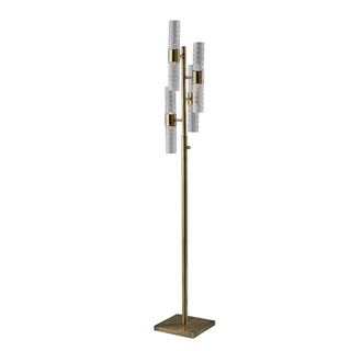 Floor Lamp with 8 Clear Glass Shades and Brass Base