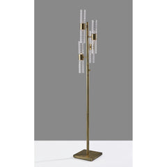 Floor Lamp with 8 Clear Glass Shades and Brass Base