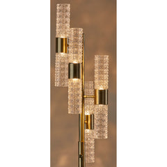 Floor Lamp with 8 Clear Glass Shades and Brass Base