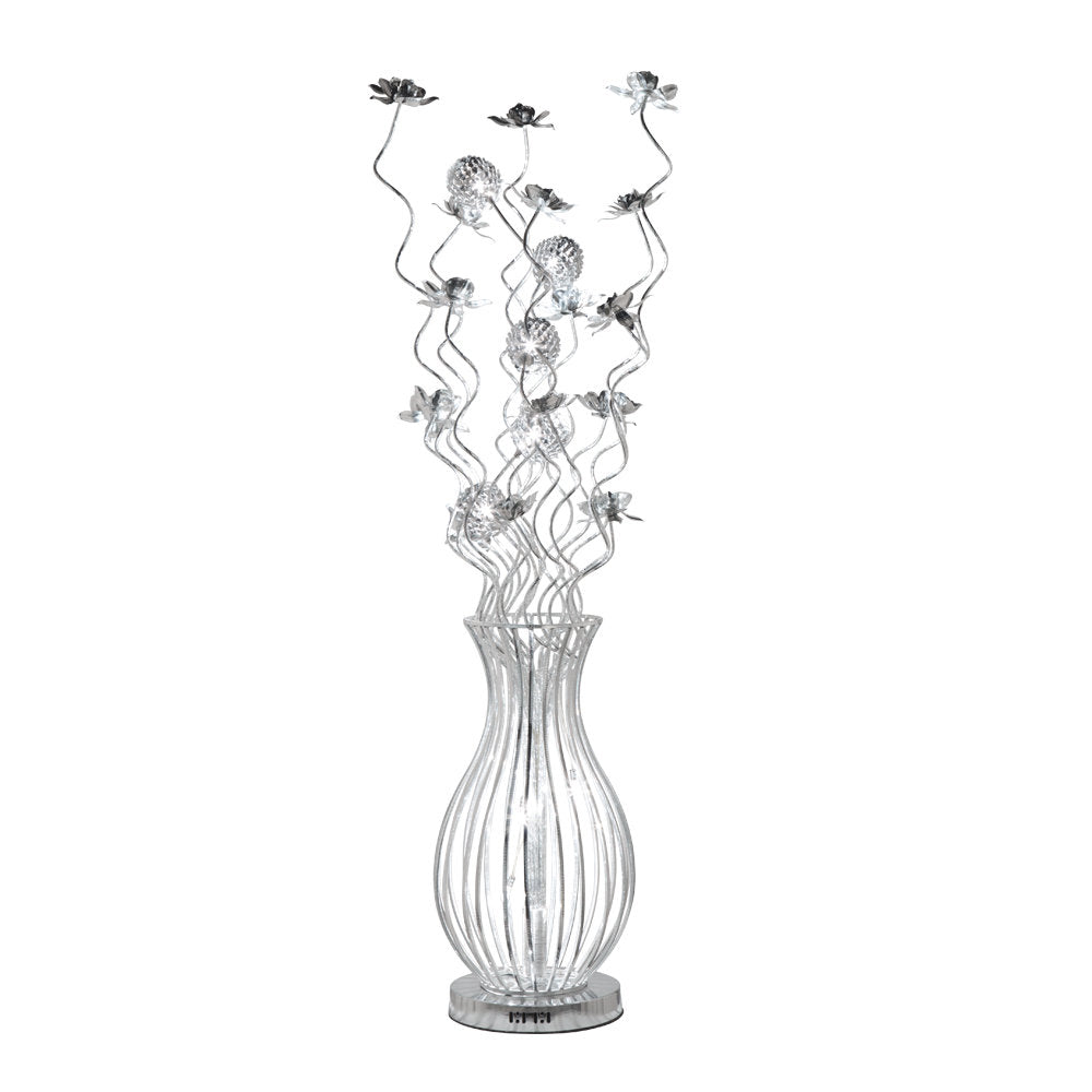 Floor Lamp with 8 LED Lights and Metal Fixture in Silver Chrome