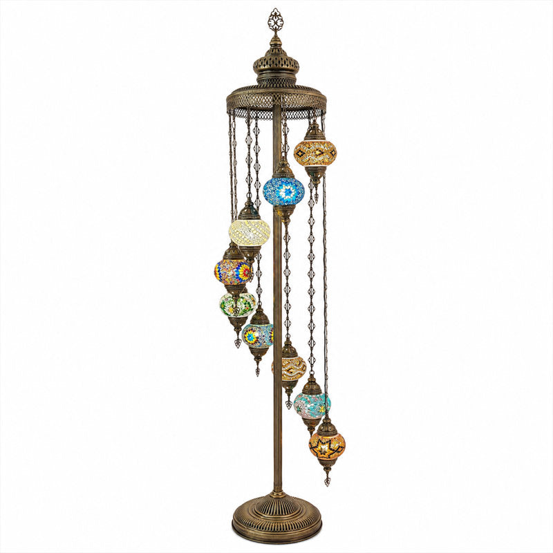 Floor Lamp with 9 Globes in Metal and Glass