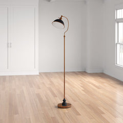 Floor Lamp with Arched Metal Frame in Antique Brass