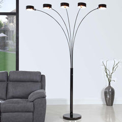 Floor Lamp with Dimmer and 5 Lights, Jet Black Metal