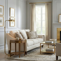 Floor Lamp with Dimmer and Metal Shade in Aged Natural Brass