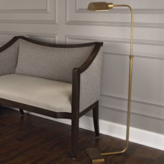 Floor Lamp with Dimmer and Metal Shade in Aged Natural Brass