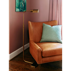 Floor Lamp with Dimmer and Metal Shade in Aged Natural Brass