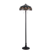Floor Lamp with Floral Stained Glass Shade in Antique Bronze