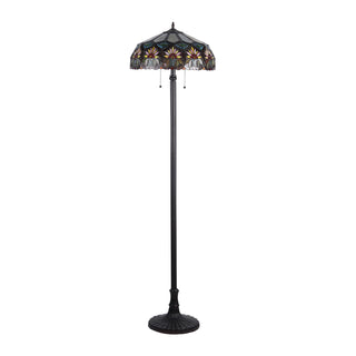 Floor Lamp with Floral Stained Glass Shade in Antique Bronze