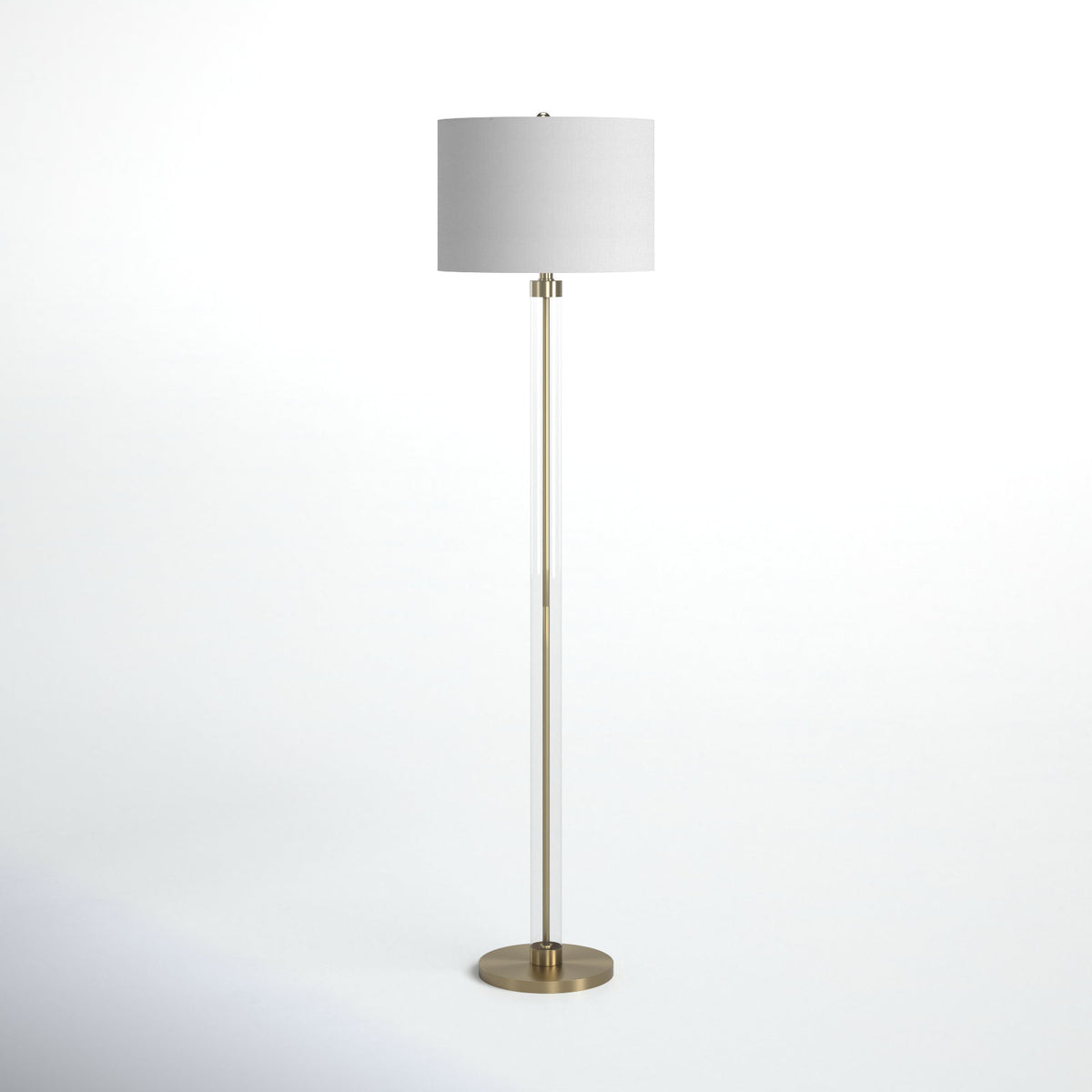 Floor Lamp with Glass Body, Gold Metal Base and White Cotton Shade