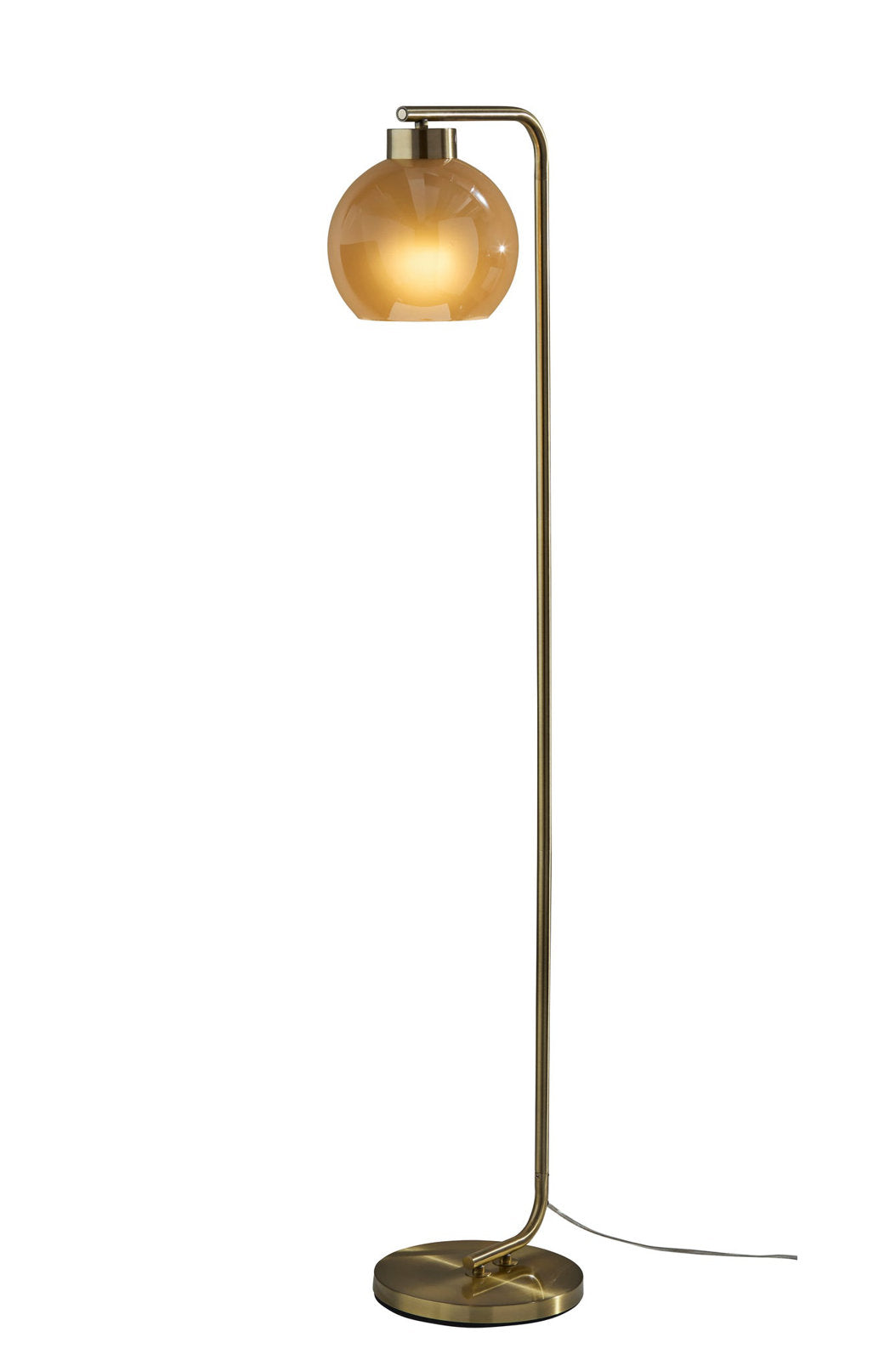 Floor Lamp with Glass Shade, Antique Brass Base