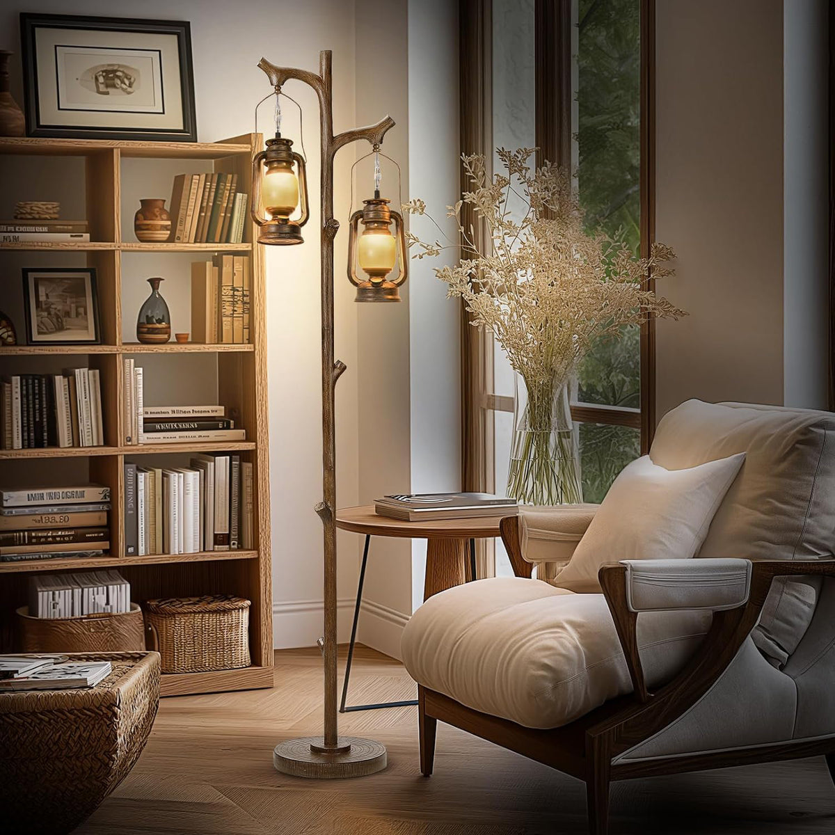Floor Lamp with Lantern Shade and Stepless Dimming