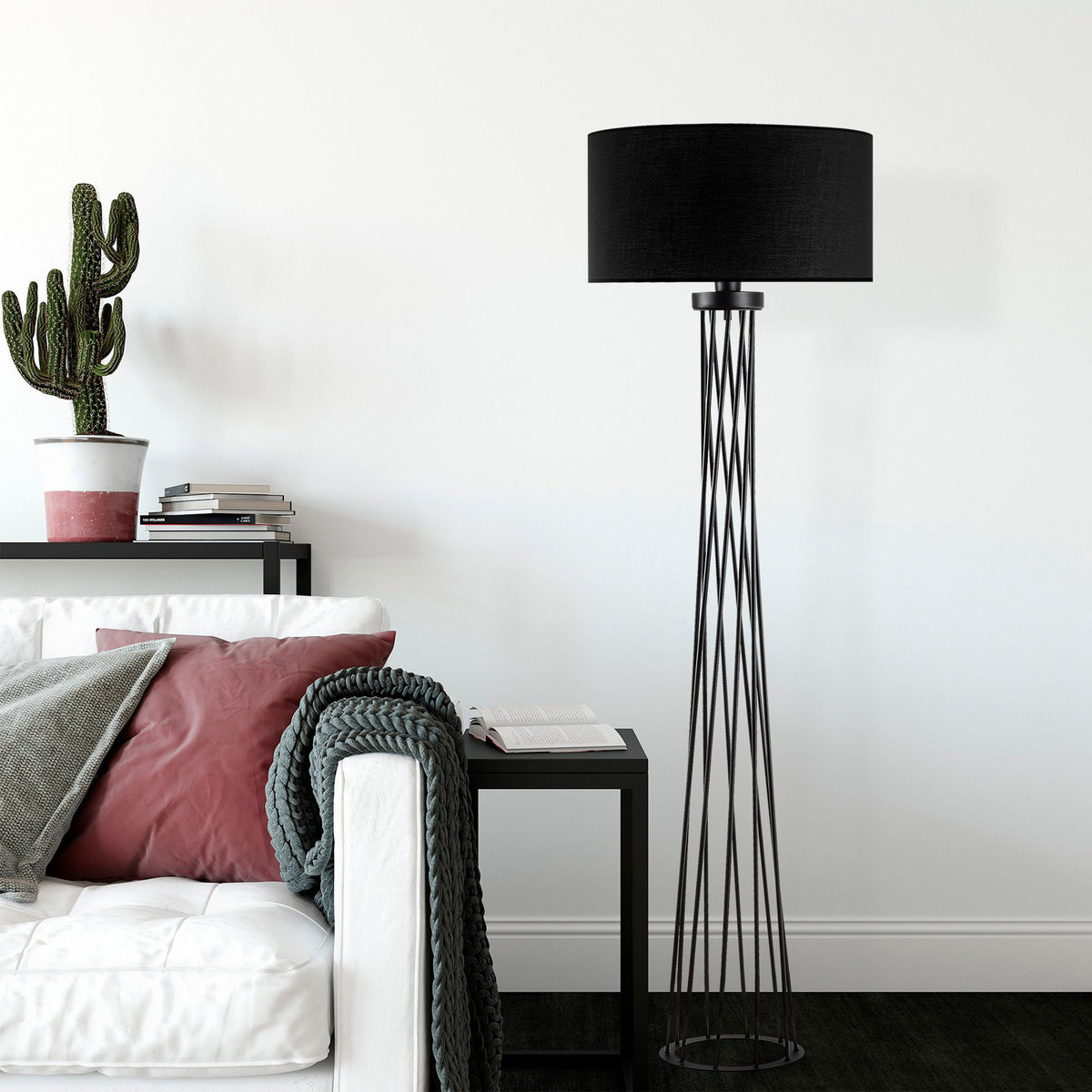 Floor Lamp with Linen Shade and Metal Base