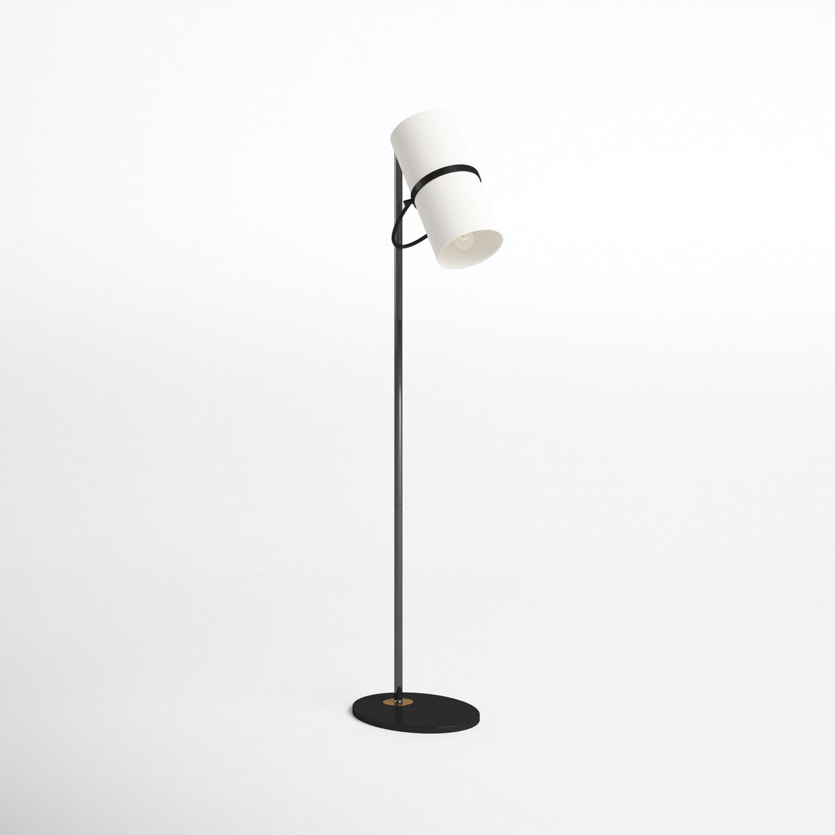 Floor Lamp with Off-White Drum Shade and Black Metal Base